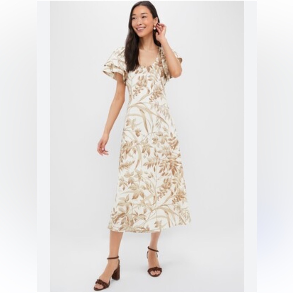 Tuckernuck Dune Breeze Cotton Linen Lily Dress In Cream Botanical Size Large NWT - Picture 13 of 13